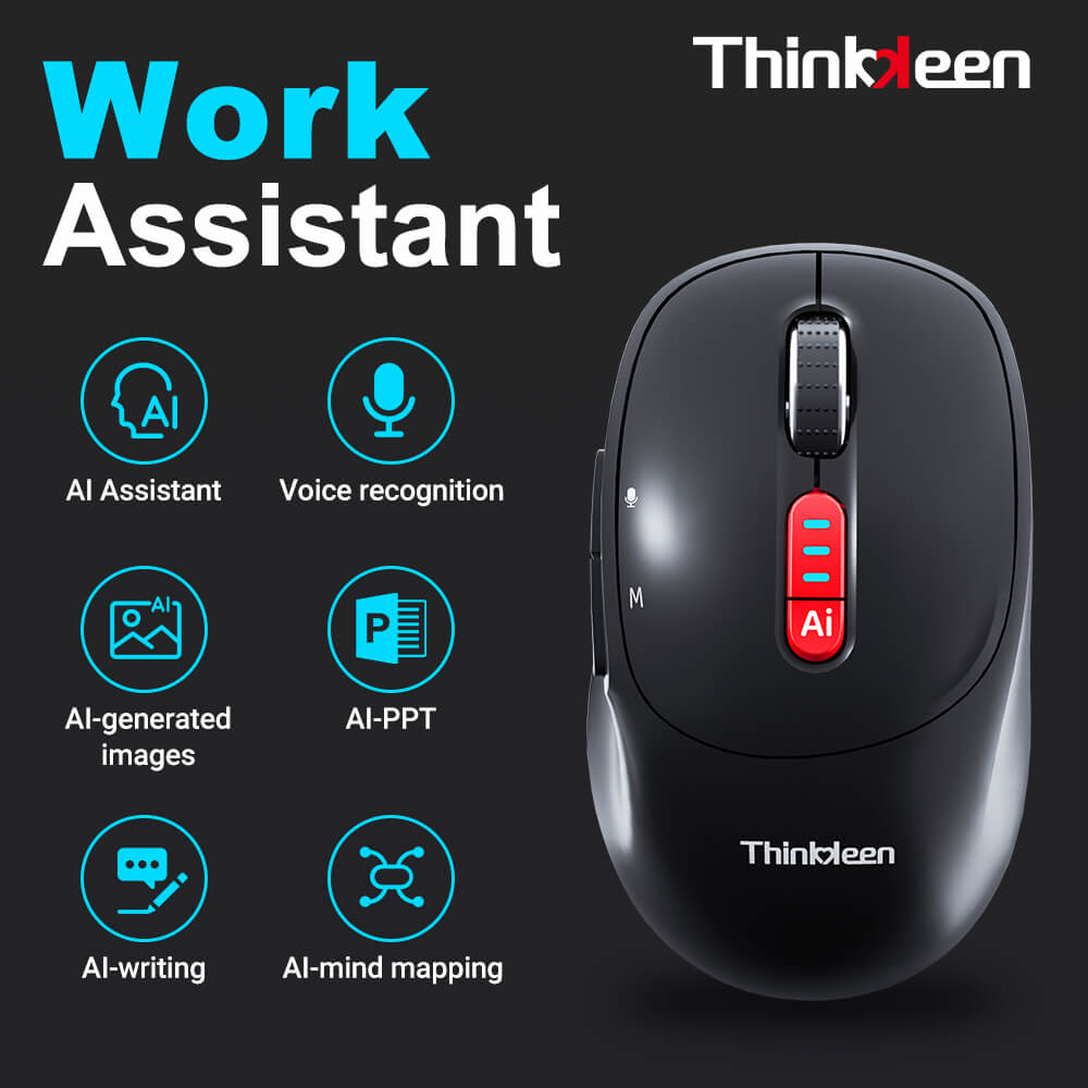 Ratón inalámbrico Thinkkeen AI - Acciones por voz, Bluetooth, Multidispositivo, DPI ajustable