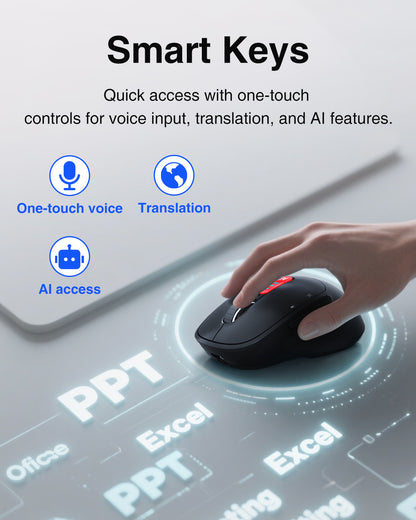 Thinkkeen AI Wireless Mouse - Voice Actions, Bluetooth, Multi-Device, Adjustable DPI