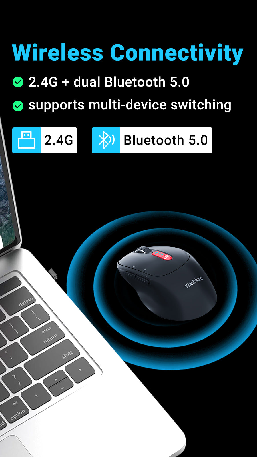 Ratón inalámbrico Thinkkeen AI - Acciones por voz, Bluetooth, Multidispositivo, DPI ajustable