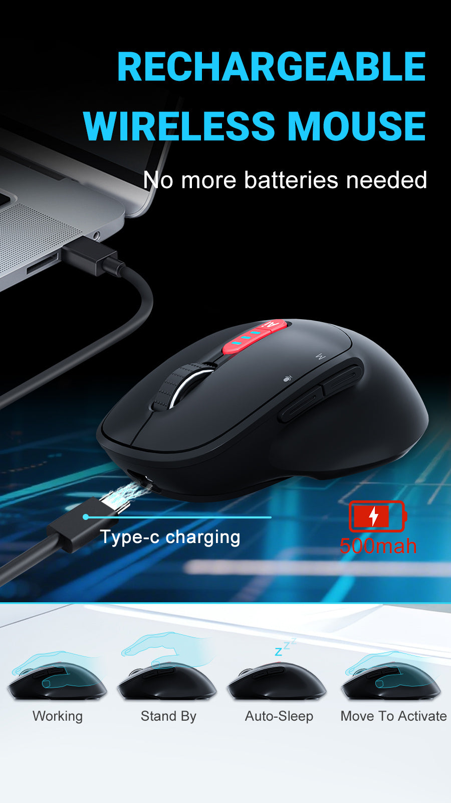 Ratón inalámbrico Thinkkeen AI - Acciones por voz, Bluetooth, Multidispositivo, DPI ajustable