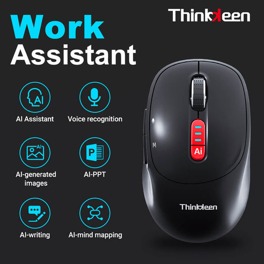 AI Smart Mouse – Wireless Dual Mode | Voice Recognition | Chat GPT Powered Assistant | 54-Language Voice & 152-Language Translation (Black / Pink)